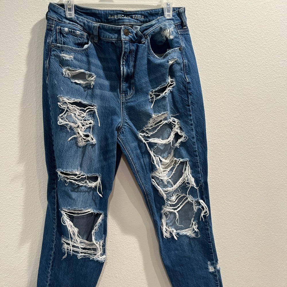 blue ripped mom jeans